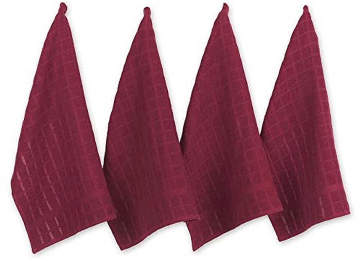 Vaatdoek Set met Ruitpatroon van Katoen - Wijnkleurig, 16x26 cm