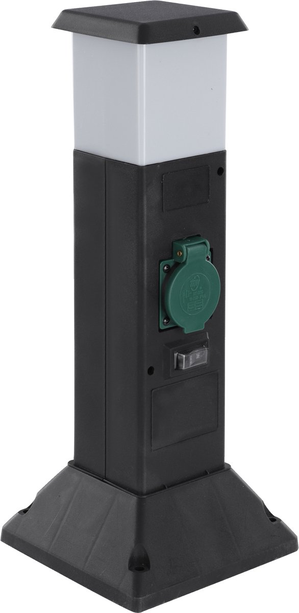Q-Link tuinpaal - met lamp - 2 x stopcontact - randaarde - IP44 - 40 cm - polypropyleen - zwart
