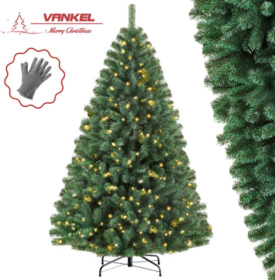 【Laatste minuut】VANKEL Kunstkerstboom - 210cm Levensechte PVC Boom - Stralende Engel - LED-lampjes - Dicht en Vol Takken - 1050 Takpunten - Stevige metalen standaard - Duurzaam en feestelijk