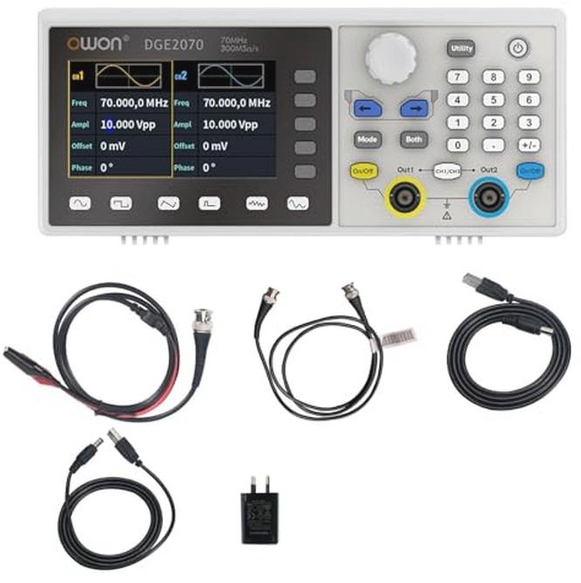 Draagbare Golfvormgenerator met Dual Channels en 3.6 inch LCD-scherm - Frequentie-uitgang tot 70 MHz en 300 MSa/s Sample Rate