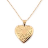 Collier femme en acier - médaillon - doré - chaîne avec pendentif en acier inoxydable - cœur - pour photo ou mèche de cheveux