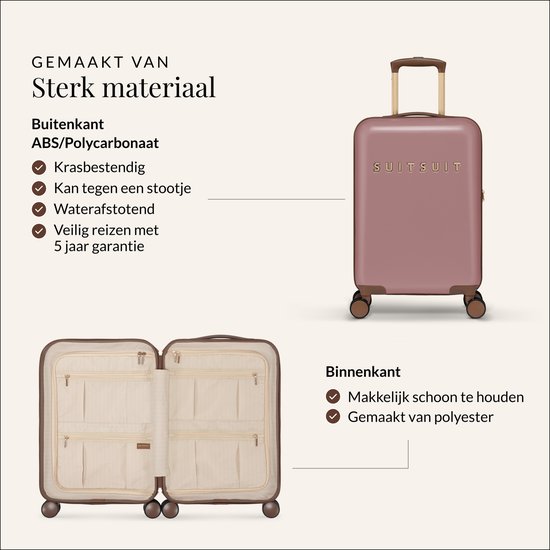 SUITSUIT Handbagage koffer 55x35x20 - Handbagage trolley - Lichtgewicht koffer - Reiskoffer - Veilig TSA cijferslot - Fab Seventies koffer Old Rose - Roze