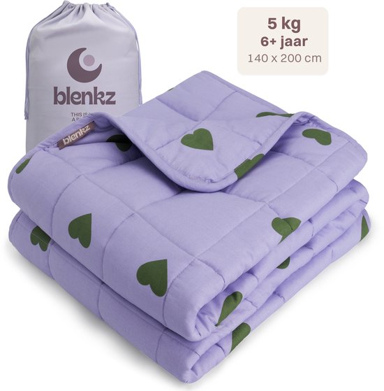 Couverture lestée BLENKZ enfant 5kg - 140x200 - Hartjes violet vert - couverture lestée 1 personne - couverture lestée - couvertures lestées