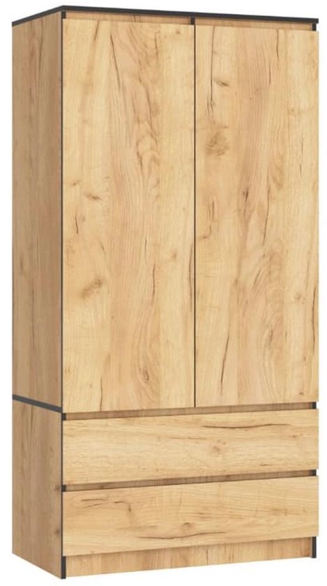 Generic BDW Kledingkast 2 deuren, 4 legplanken, kleerhanger, 2 laden, kledingkast voor de slaapkamer, woonkamer, hal, 180 x 90 x 51 cm (eiken Sonoma Generic BDW Kledingkast 2 deuren, 4 legplanken, kleerhanger, 2 laden, kledingkast voor de slaapkamer, woonkamer, hal, 180 x 90 x 51 cm (eiken Sonoma