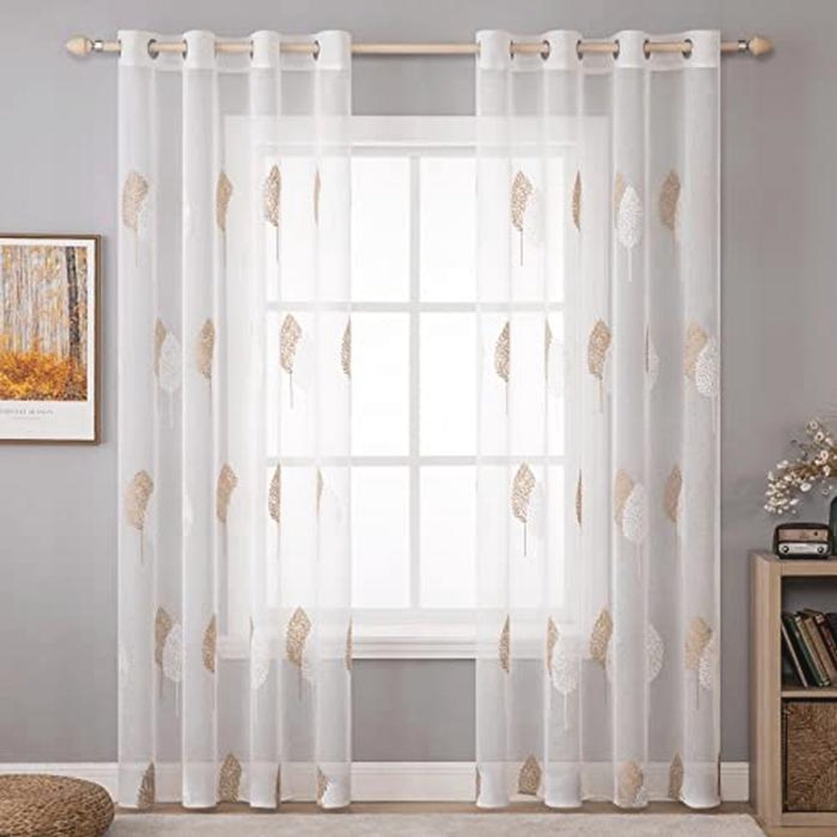 Doorzichtige Gordijnen met Geborduurde Bloemen - Elegante Voile Gordijnen voor Woonkamer e