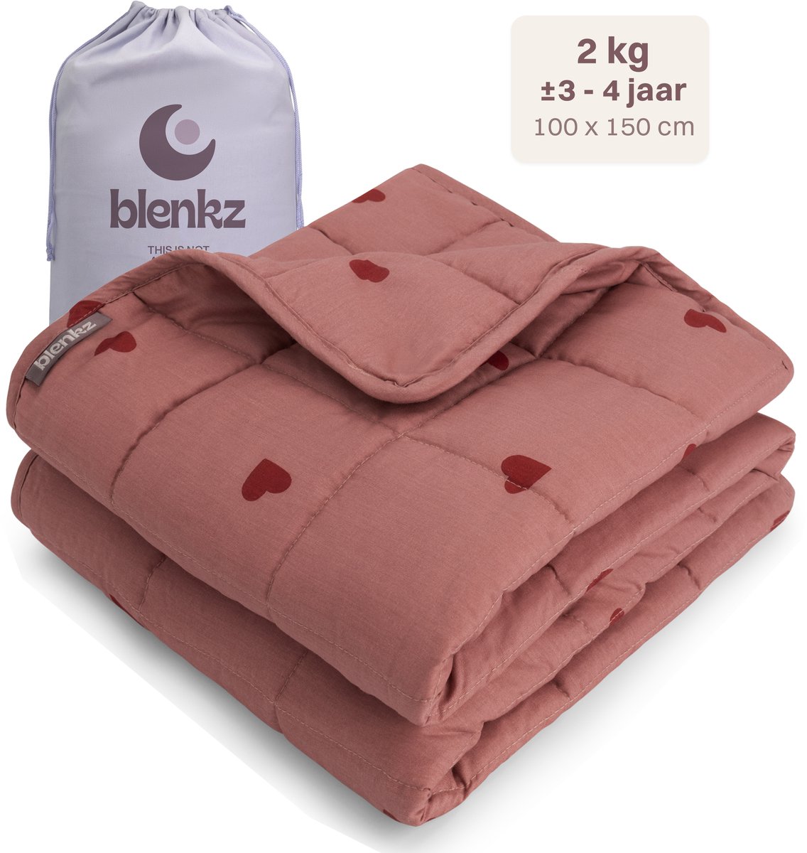 BLENKZ - verzwaringsdeken kind 2kg - 95 x 125 - Hartjes Roze Rood - verzwaringsdeken kind - van 3 tot ±4,5 jaar - zwaartedeken - verzwaringsdekens