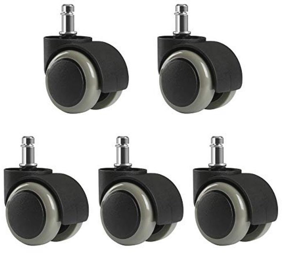 Set van 5 Vervangwielen voor Kantoorstoelen met 10mm Pin en 50mm Diameter - Vloerbescherming