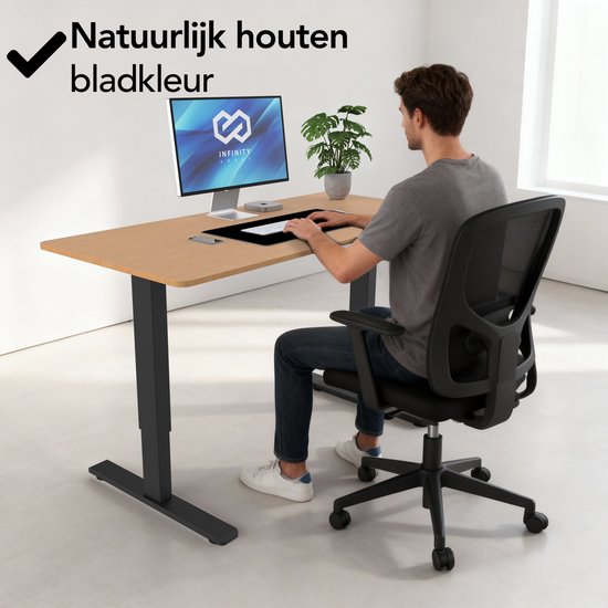 Infinity Goods Bureau assis-debout – Hauteur réglable électriquement – ​​140 x 60 cm – Marron