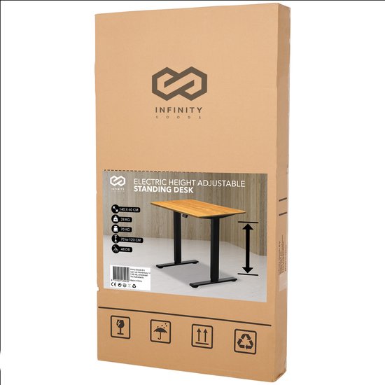 Infinity Goods Bureau assis-debout – Hauteur réglable électriquement – ​​140 x 60 cm – Marron