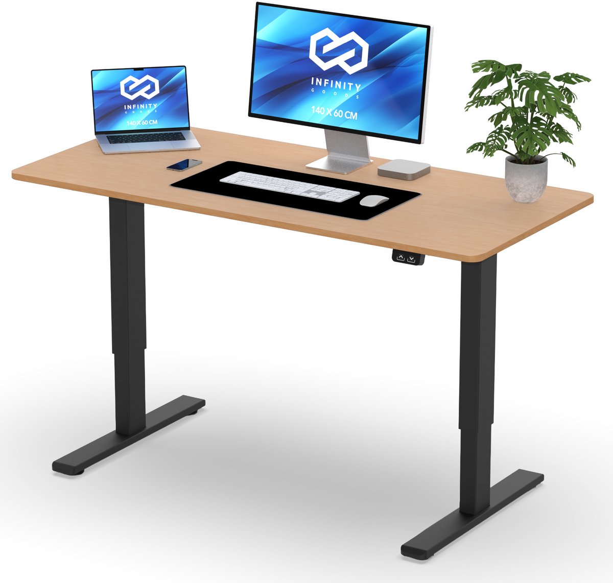 Infinity Goods Zit Sta Bureau - Elektrisch Verstelbaar In Hoogte - 140 x 60 CM - Bruin