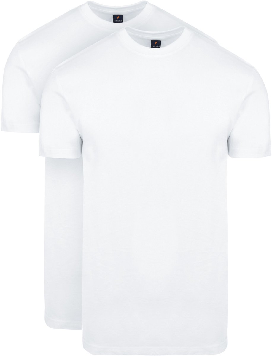 Suitable Obra T-Shirt Hoge Ronde Hals Wit 2-Pack - Maat 3XL - Heren - Basic T-shirt - Ondershirt