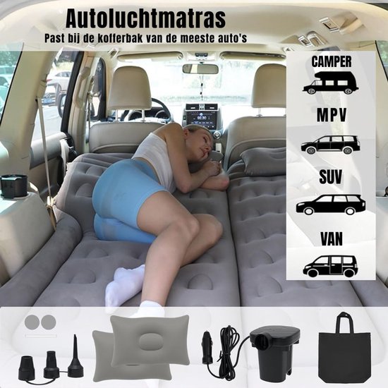 RWB® Auto Matras - Auto Luchtbed - Opblaasbed Auto - 170 x 130 x 12 - met Luchtpomp van Merkloos — afbeelding 2