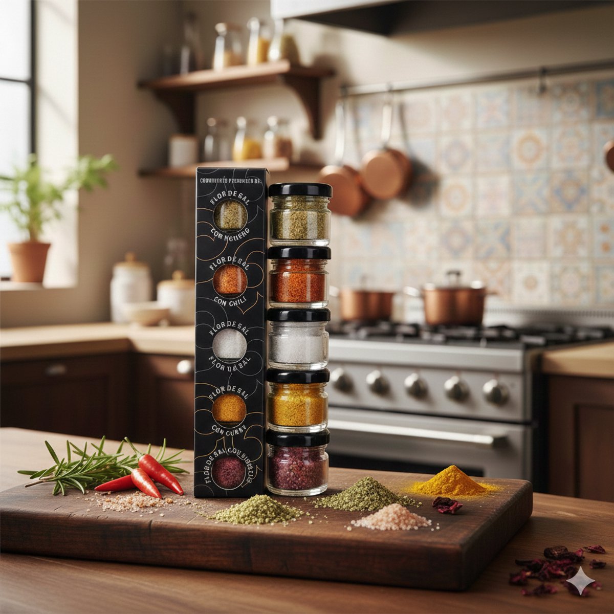 Flor de Sal Gourmet Zeezout Set – 5×20 g – Handgeoogst Zeezout uit Mallorca – Luxe Specerijen Cadeauset voor Foodies, Chefs & Mediterrane Keuken
