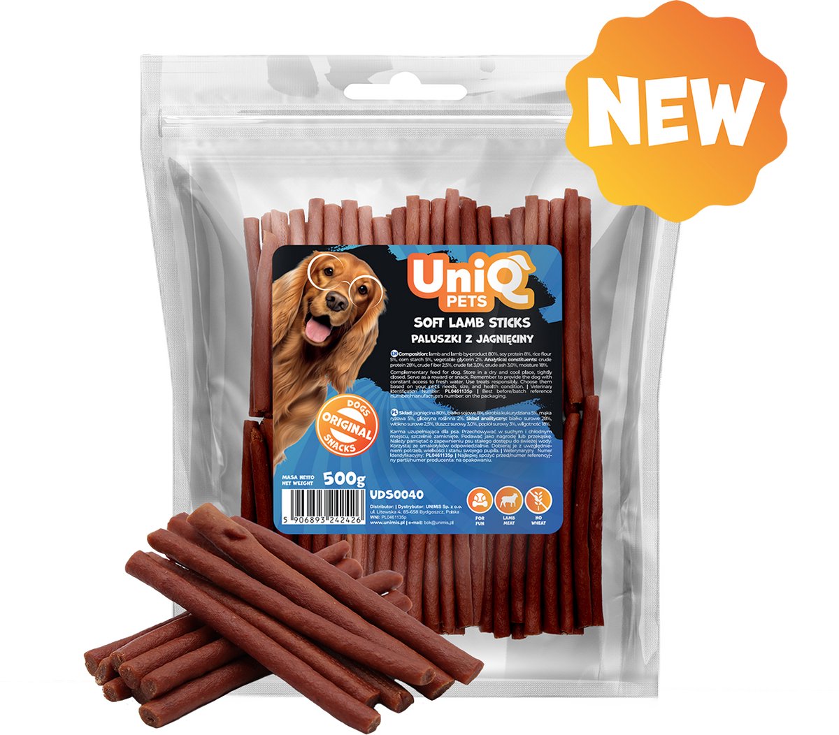 UniQ PETS Zachte 100% Lam Sticks - 500g - Hondensnacks - Hondensnoepjes - Puppy snoepjes - Beloningssnoepjes - Kauwsticks - Training - Hond