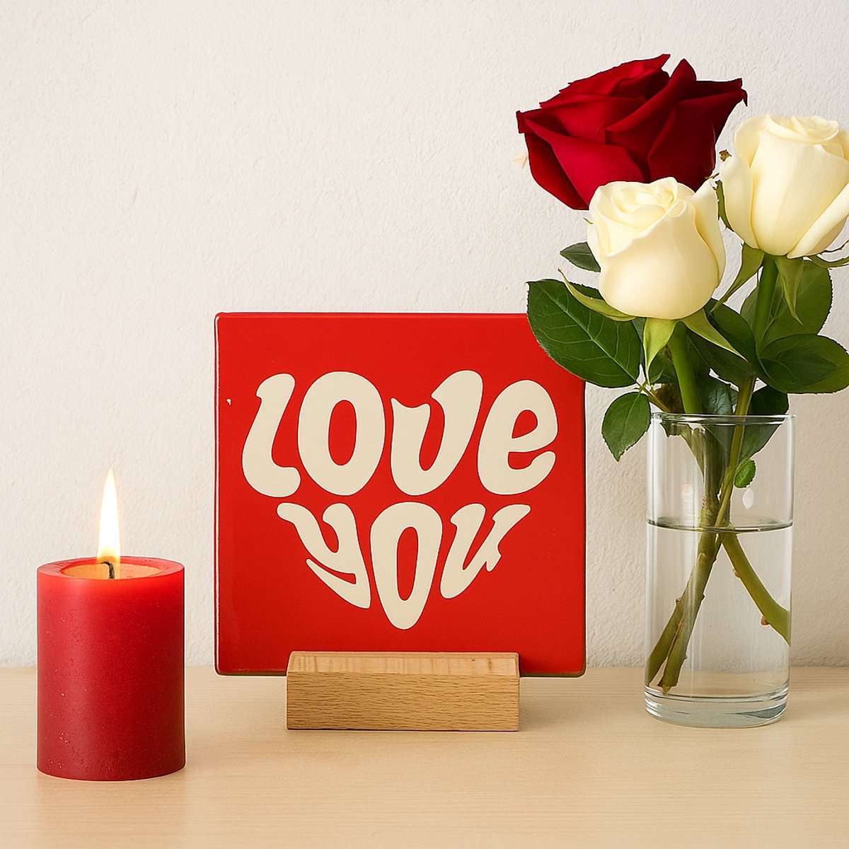 Love you - Keramische decoratie tegel - Valentijn