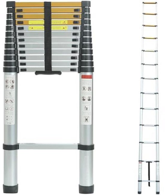 FP-TECH - Telescopische ladder van aluminium, opvouwbaar, draagbaar, uitschuifbaar, multifunctioneel, ondersteunt 150 kg, CE EN131 (5 meter