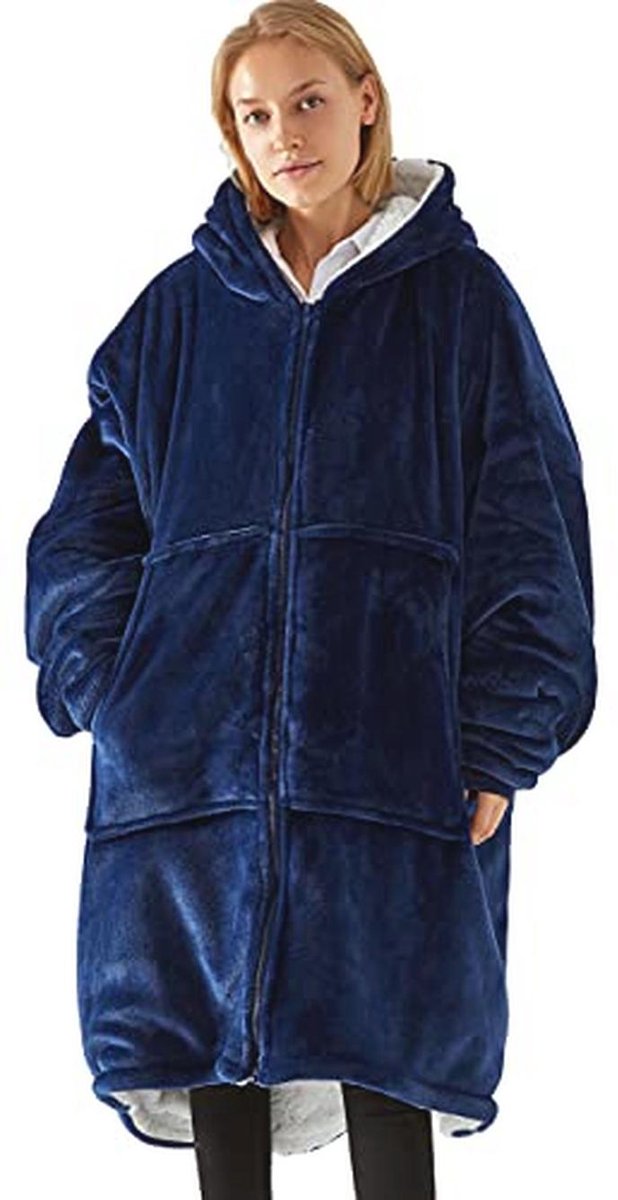 Knuffeltrui voor Dames en Heren - Flanellen Deken Hoodie met Rits en Grote Zak