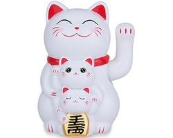Maneki Neko - Lucky Cat - 4,6 × 4,2 × 4,2 CM - Solar Zwaaiende Gelukskat - Wit
