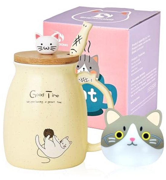 Cat Lover-koffiemok: keramisch blauw toile chinoiserie-ontwerp, gratis geschenkverpakking - België