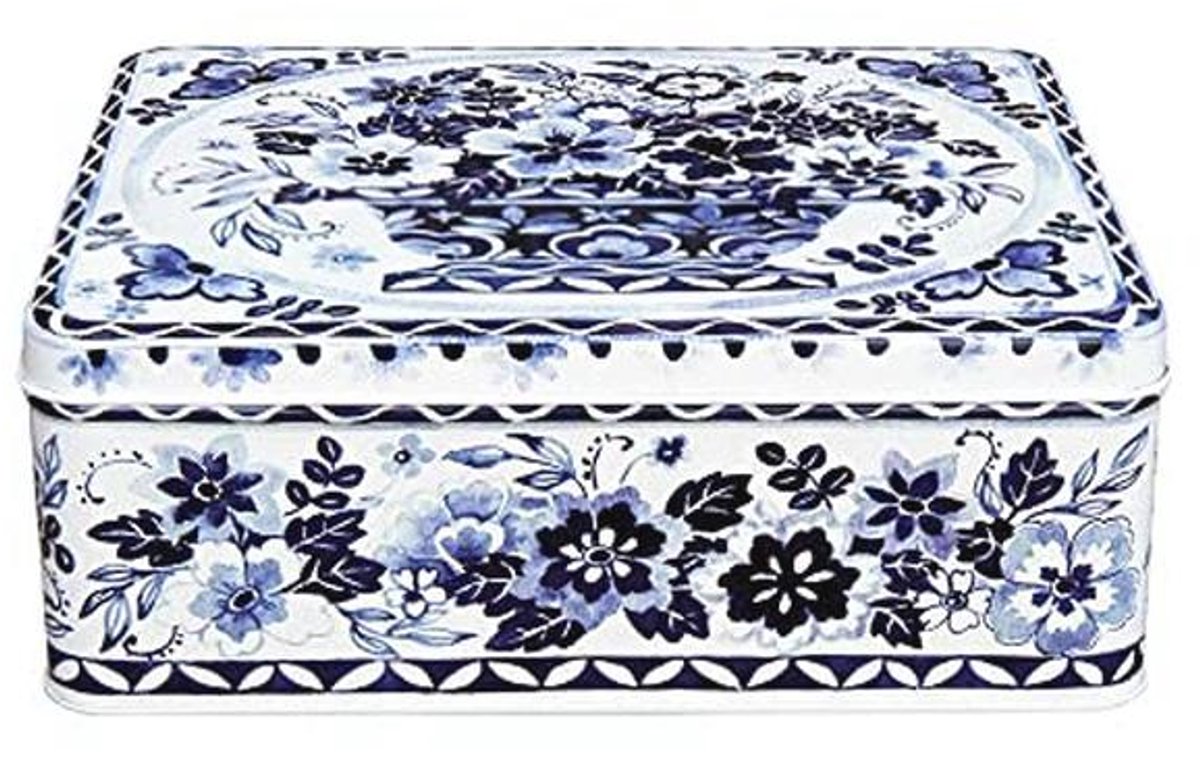 Diep Rechthoekig Blik Blauw en Wit - 195 x 154 x 75mm