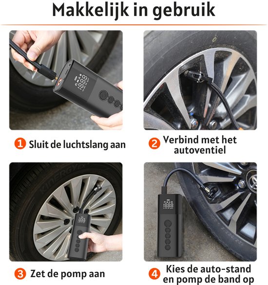 Draagbare luchtcompressor - elektrische fietspomp - bandenpomp voor auto, motor, fiets, bal, luchtbed - Krachtig: 6.000 mAh van Merkloos — afbeelding 5