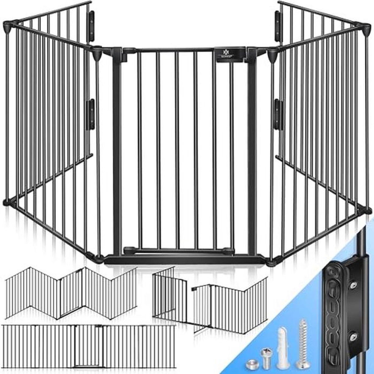 KESSER® Kachelbeschermingsrooster met deur, metaal, ovenbeschermingsrooster, box, afsluitrooster, dierenbeschermingsrooster, deurbeschermingsrooster voor kinderbeveiliging, 8-delige elementen,