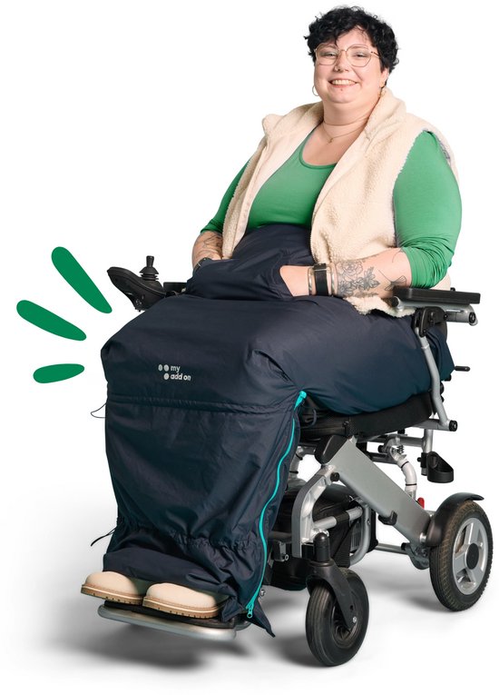 myBlanket Winter XXL/4XL, compact en warm met fleece, wind- en waterdicht rolstoeldeken, snel geplaatst zonder op te staan uit de rolstoel, voor manuele én elektrische rolstoel; 38 x 24 x 8 cm ; 0,6 kg, wasbaar op 30°C - Night Blue met Groene rits