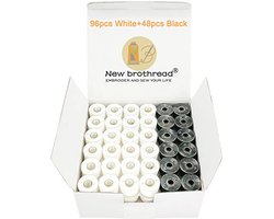 New brothread 144pcs (96Wit+48Zwart) 60S/2 (90WT) Voorgewonden Onderdraad Kunststof Maat A SA156 voor Borduurwerk en Naaimachine Borduurgaren Naaigaren