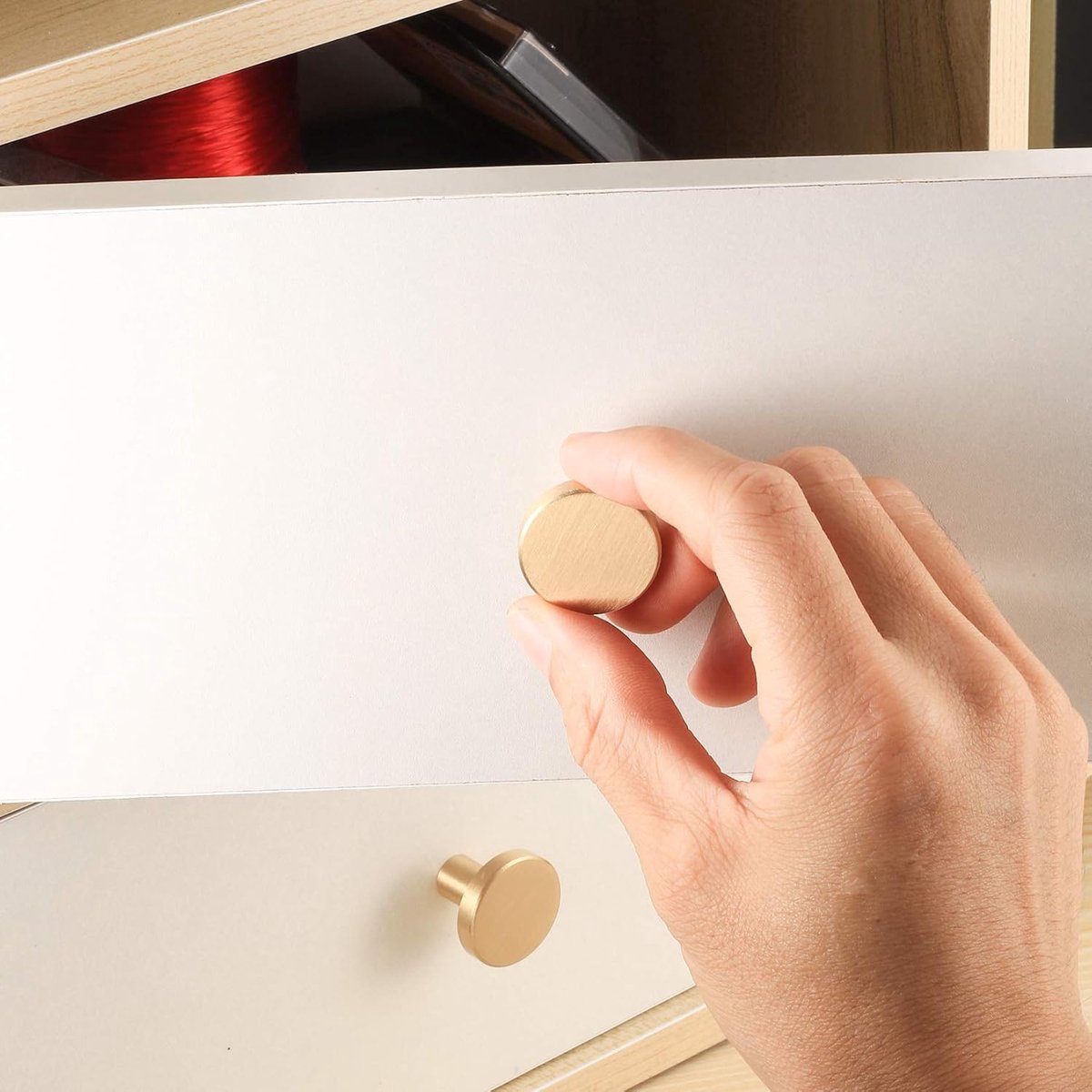 Candala ronde kastknoppen, gouden messing ladeknoppen, deurkeukenbeslag, kastknoppen, roestvrij stalen handgreep met één gat met schroeven voor kledingkast, met schroevendraaier - goud