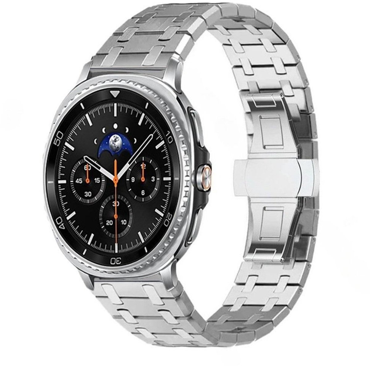 Luxe titanium bandje - geschikt voor Samsung Galaxy Watch 8 (40mm) / Galaxy Watch 8 (44mm) / Galaxy Watch 8 Classic - stalen schakelband met vlindersluiting - zilver