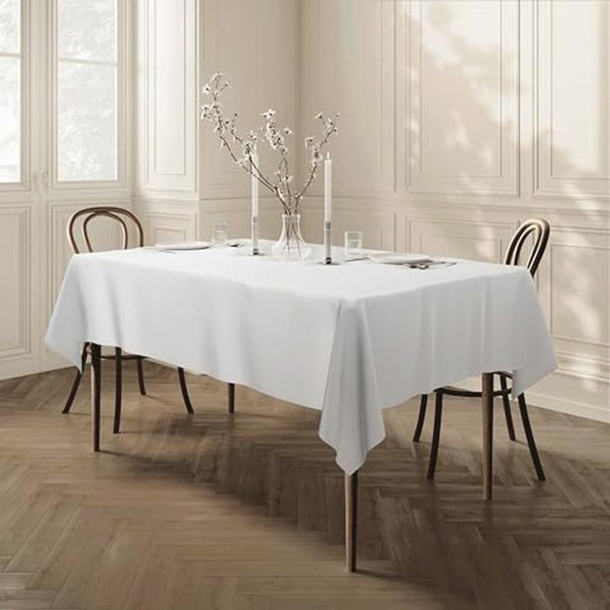 Rechthoekig Tafelkleed van Vuilafstotend Polyester - 140 x 240 cm - Wit