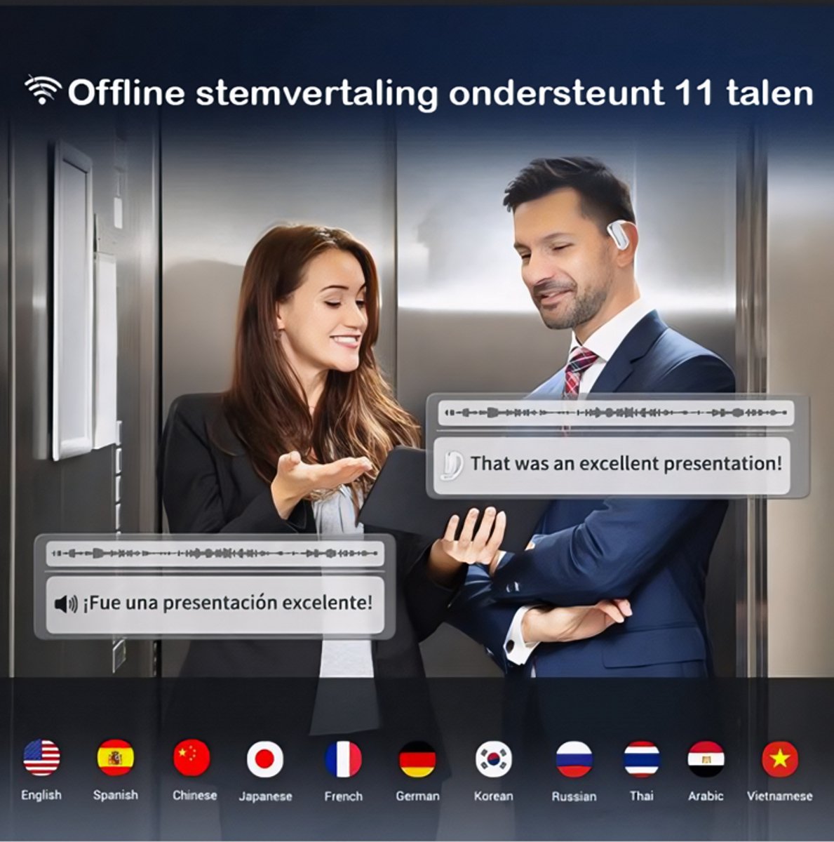 Vertaal oordopjes met spraakvertaler – draadloos vertaalapparaat voor 144 talen, offline vertaling zonder wifi, reis vertaler voor vakantie & zakelijk gebruik thumbnail 5