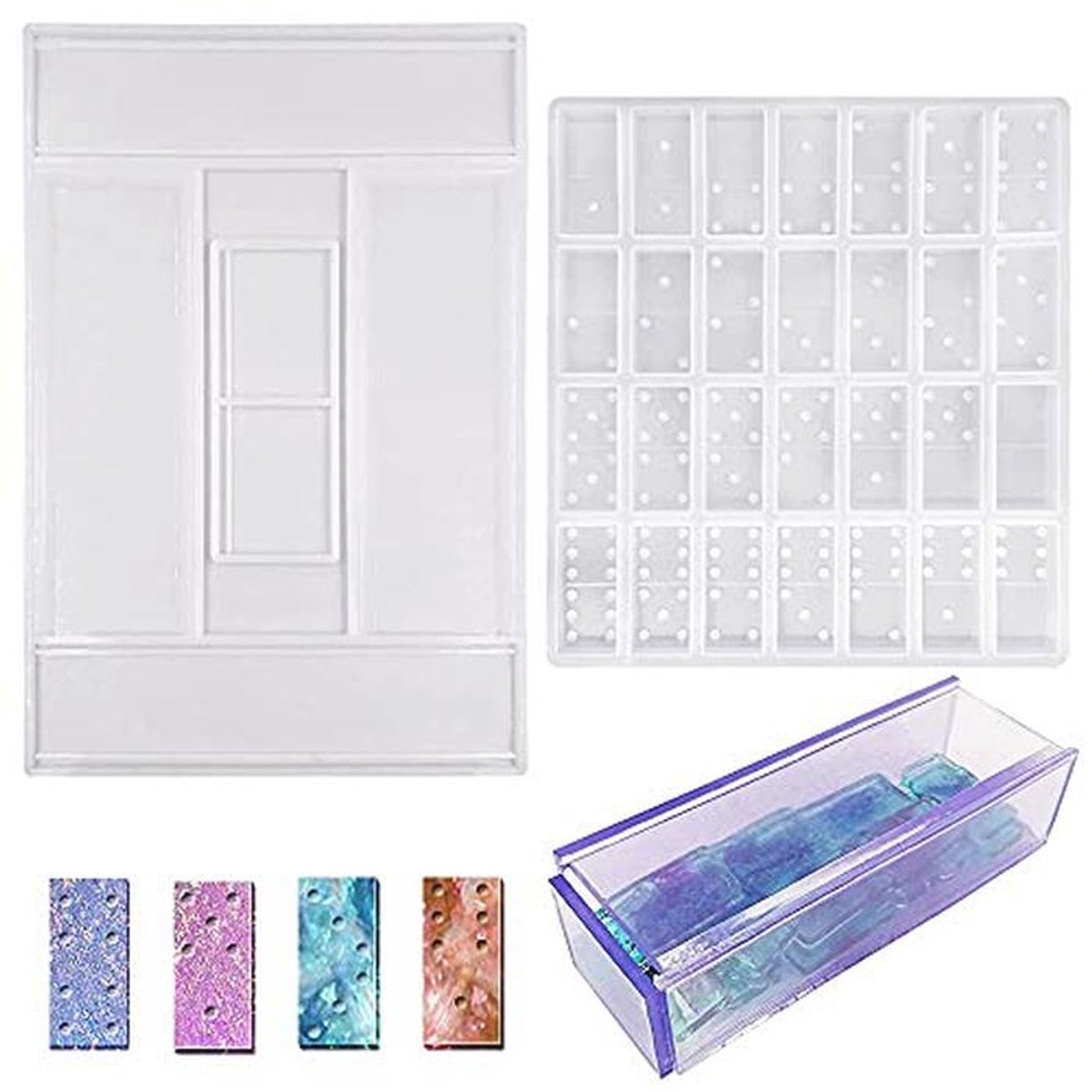 Siliconen Mal voor Hars Gieten - 2 Pack Dominoes en Opbergdoos Mallen