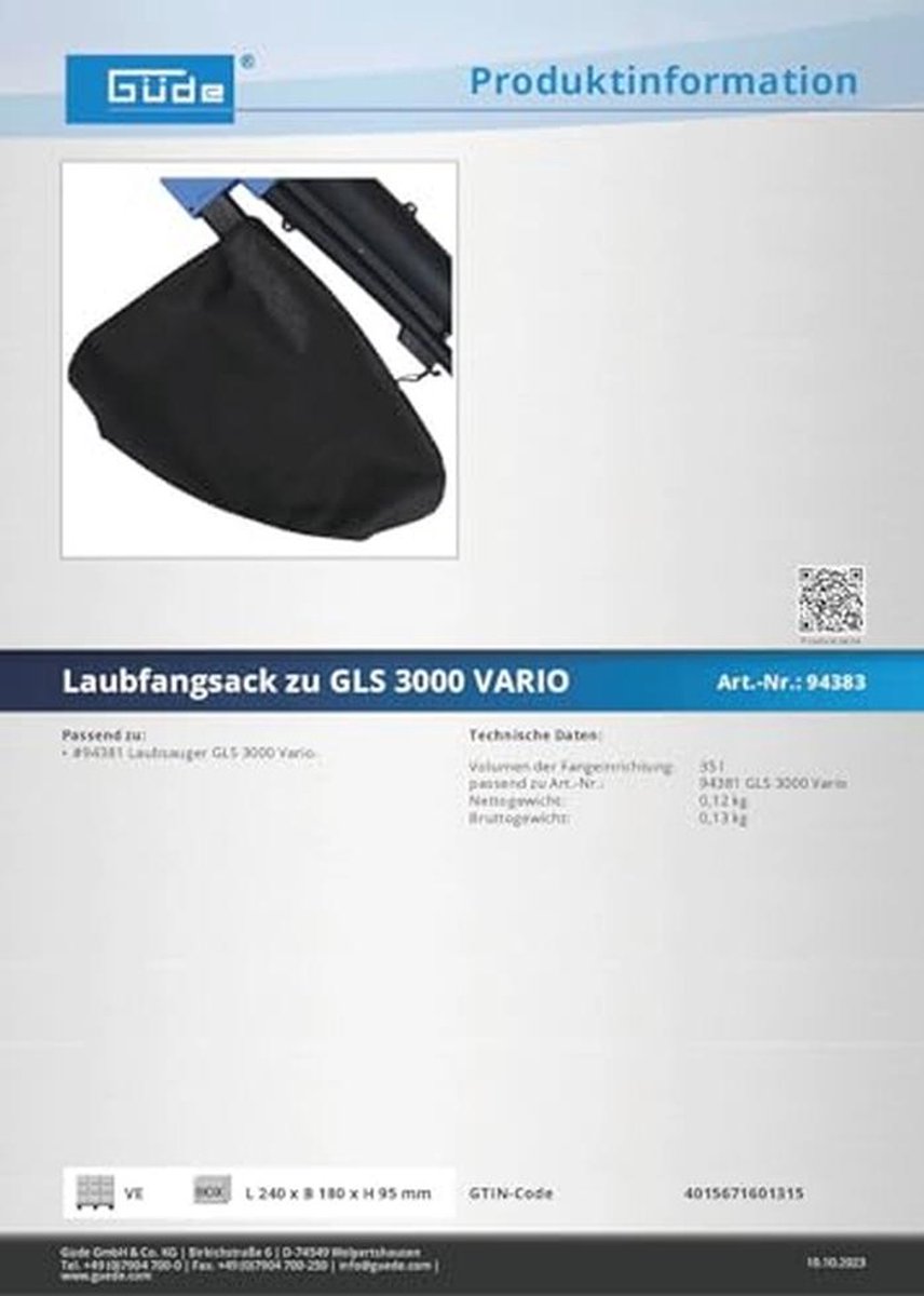 Opvangzak voor Bladblazer 3000W - Perfecte vervanging voor efficiënte tuinen