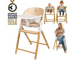 Lionelo Celia 3-in-1 Houten Kinderstoel – Van Baby tot Volwassene – Verstelbare Zitting & Voetsteun – 5-punts Gordel – Eco-leer Bekleding – Inclusief BabySet & Eetblad – Draagvermogen tot 110 kg