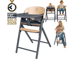 Lionelo Celia 3-in-1 Houten Kinderstoel – Van Baby tot Volwassene – Verstelbare Zitting & Voetsteun – 5-punts Gordel – Eco-leer Bekleding – Inclusief BabySet & Eetblad – Draagvermogen tot 110 kg