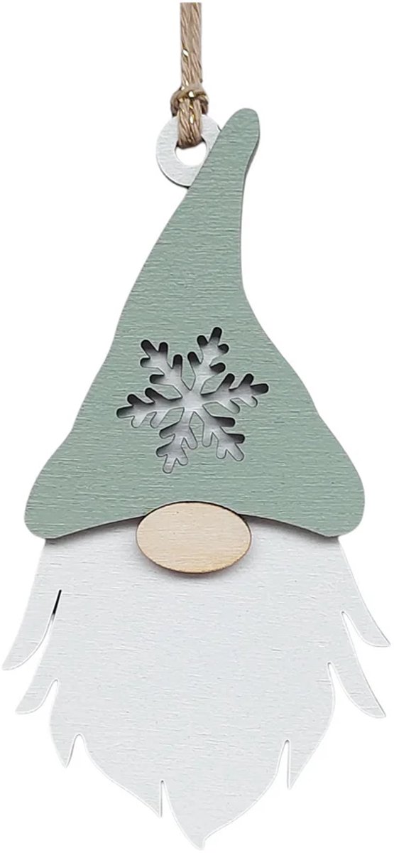 76%ANDERS Kersthanger Ornament - Gnoom - M - Groen - Kerst kabouter - Hout - Duurzaam - Handgemaakt NL