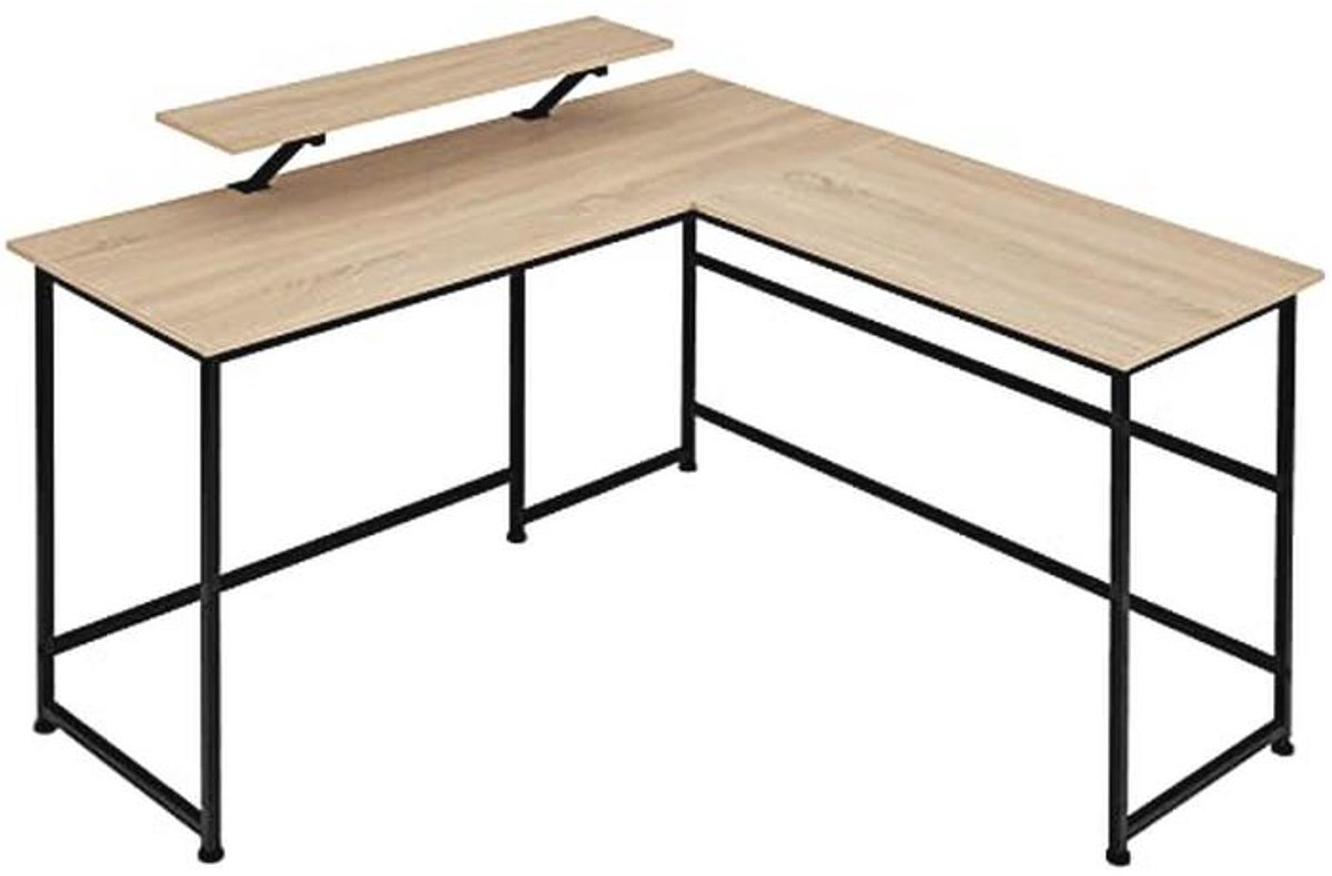 L-Vormig Hoekbureau met Verplaatsbare Monitorbevestiging - Industrieel Design - 140 x 130 cm - Zwart Frame