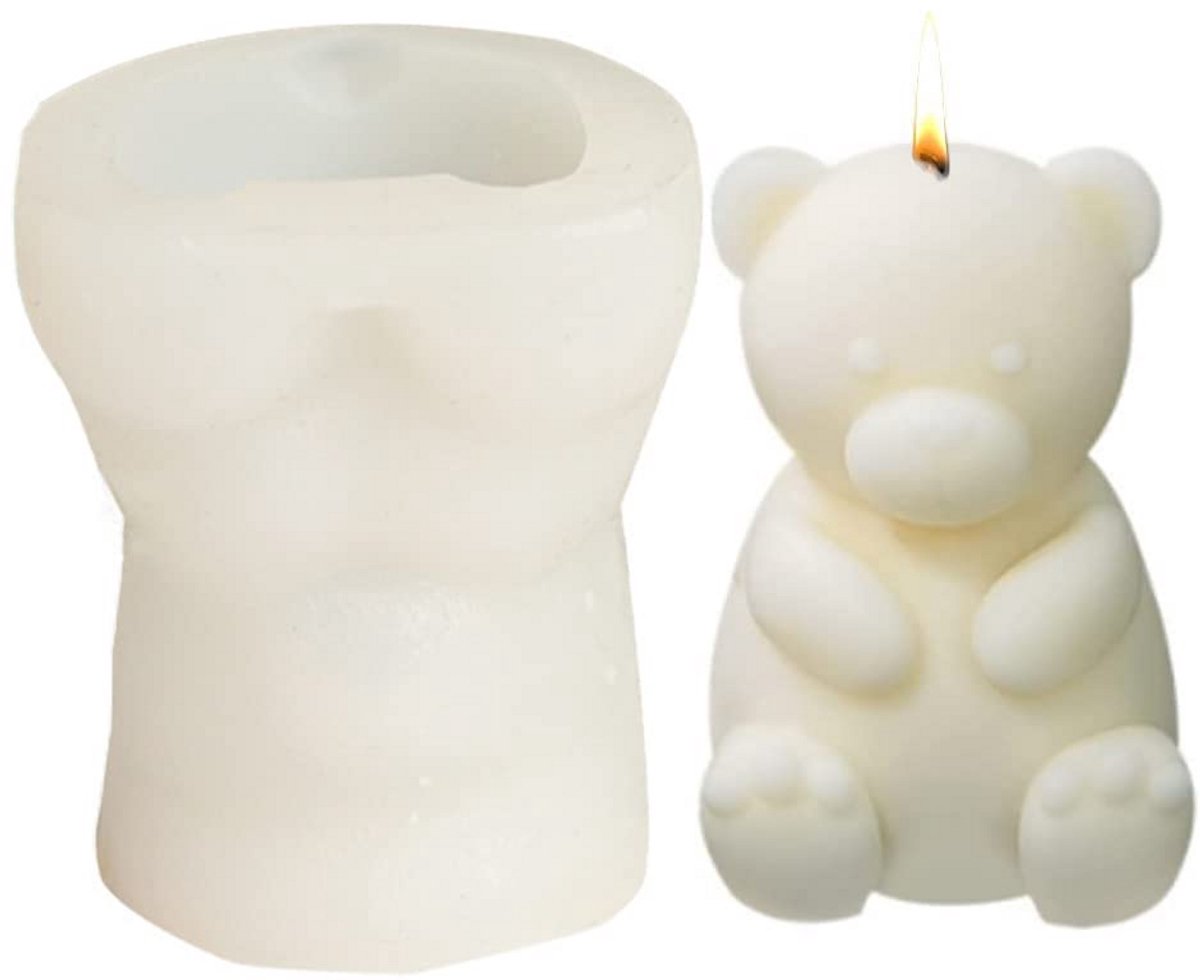 Schattige 3D-teddybeer siliconen vorm voor kaarsen en zeep maken