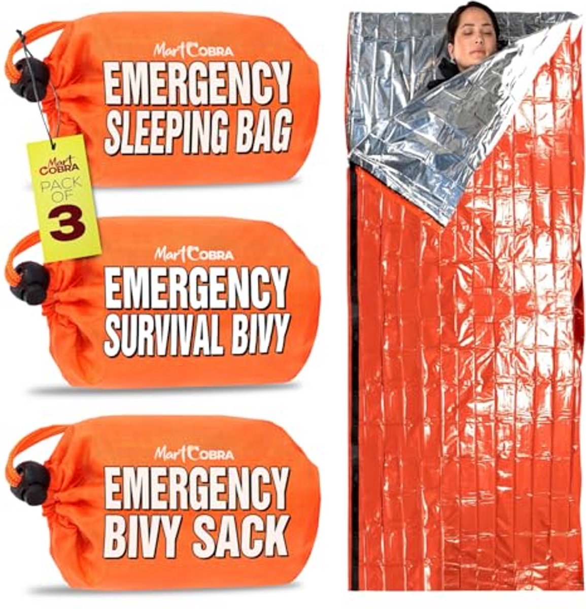 Noodslaapzak voor Survival en Kamperen – 3-pack Waterdichte Mylar Dekens