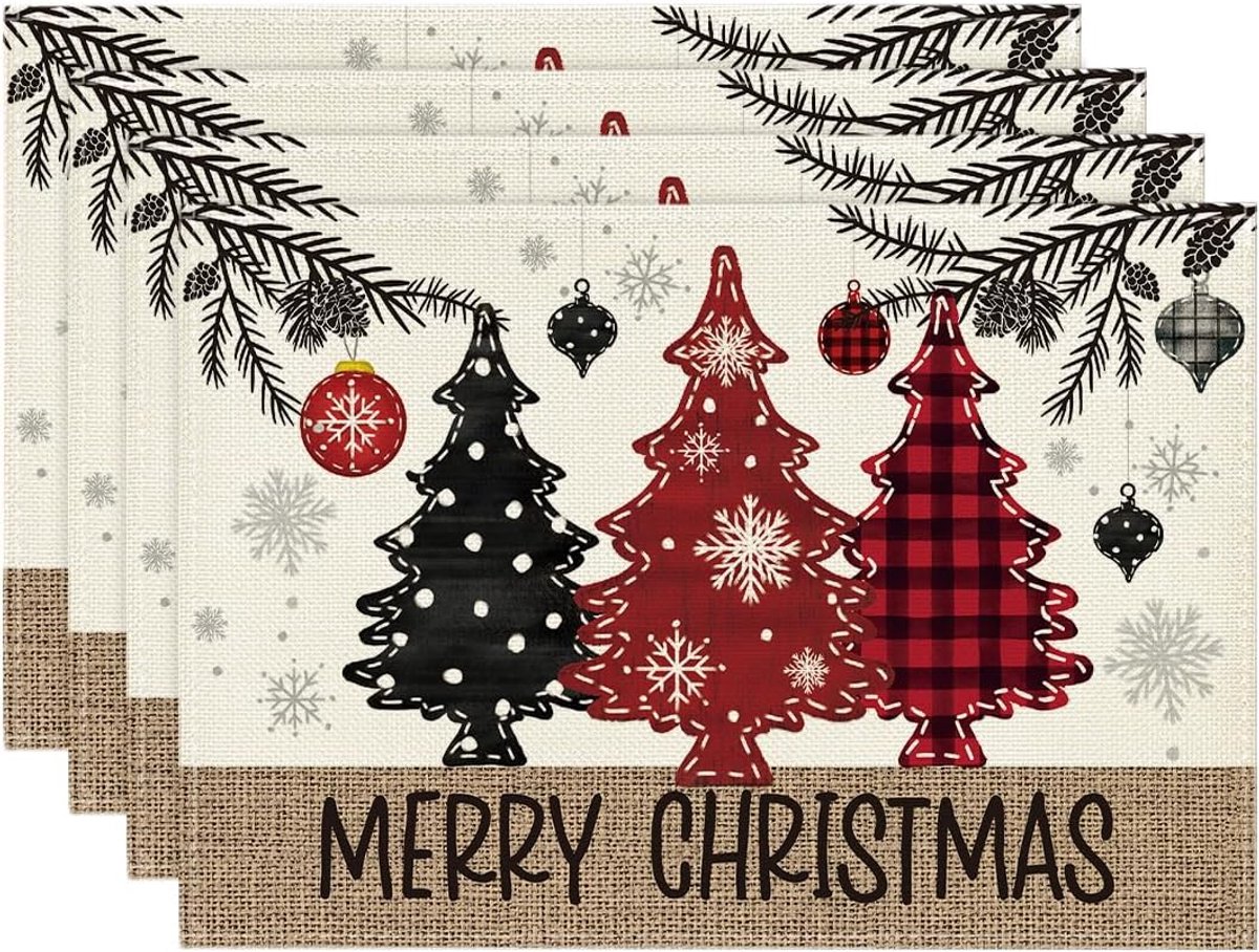 Placemats - Set van 4 - Kerst placemats - Tafelmatten - Onderzetters - Kerst decoratieve placemats - 46x31cm - Geschikt voor feestdecoraties, keukens en eetkamers