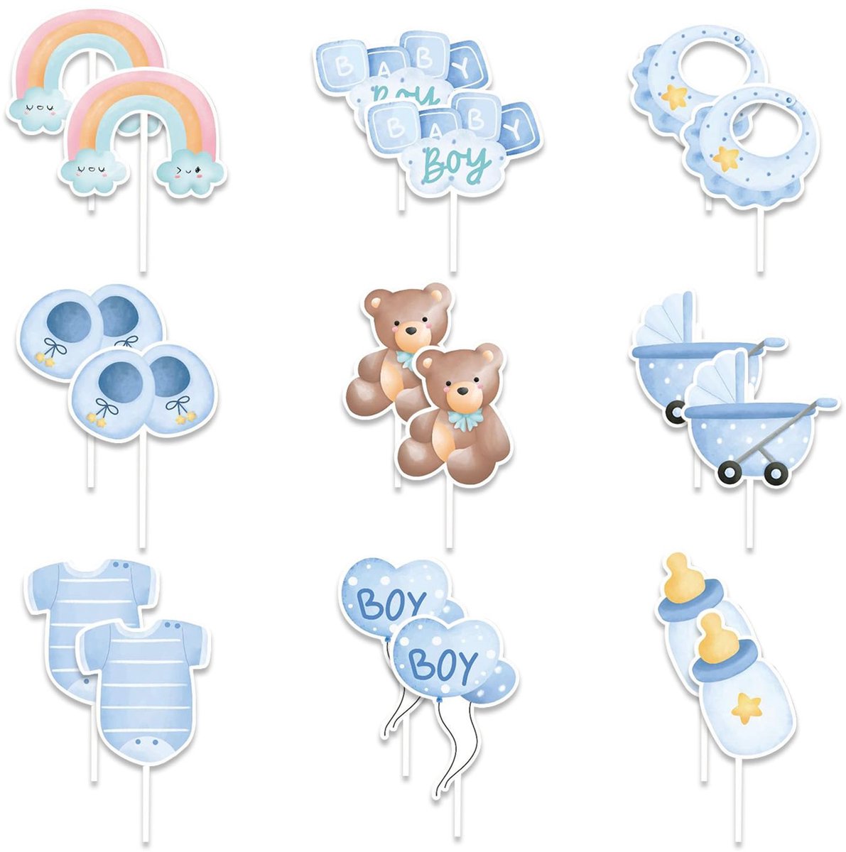 18 stuks taartdecoraties, babyshowerdecoraties, cupcakedecoraties, dessertdecoraties, jongensfeestdecoraties, babyshowerdecoraties, schattige decoraties