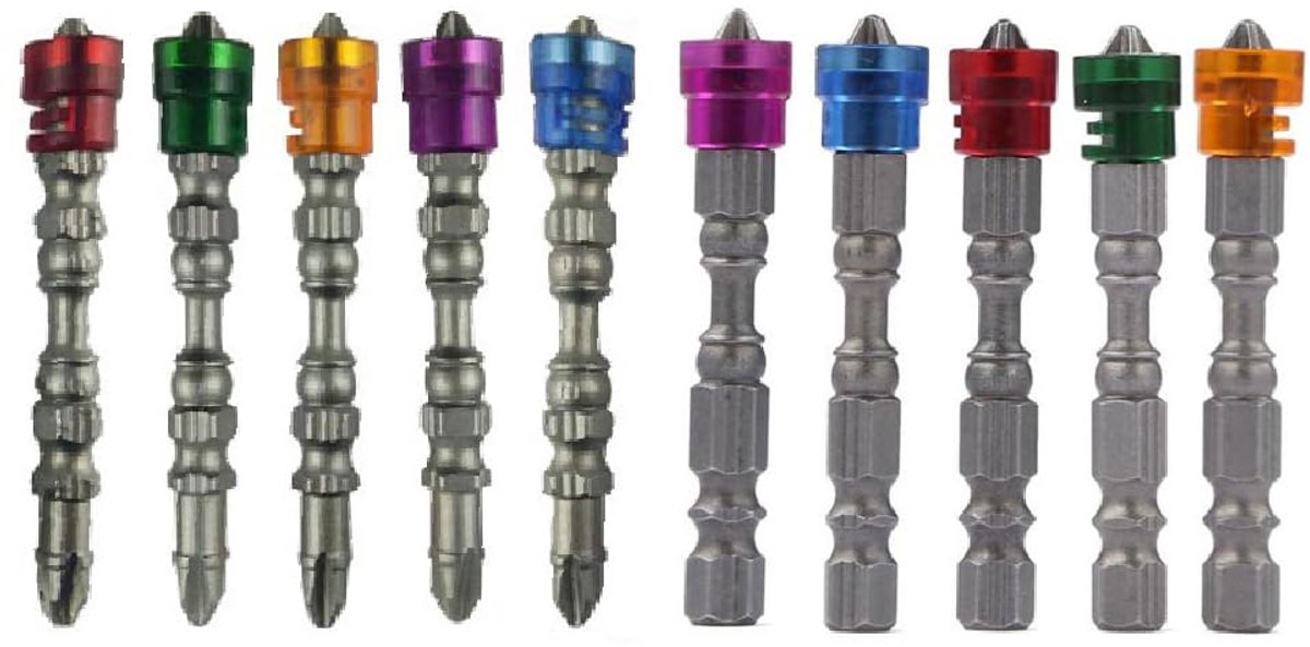 10 stuks magnetische schroevendraaierbits, 1/4 inch zeskantschacht, enkele/dubbele kop, PH2 schroevendraaierbitsset met magnetische ring voor installatie van gipsplaatschroeven, 65 mm