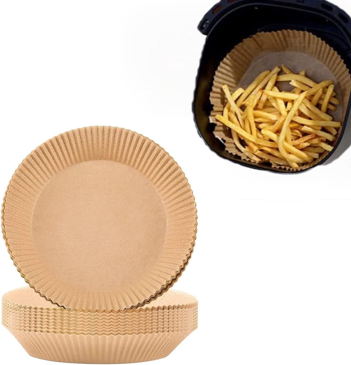Daity 100 vellen - Airfryer-bakpapier - ronde bakpapieren bakpapieren met antiaanbaklaag - oliebestendig bakpapier - geschikt voor bakken in de mand van de airfryer - oliebestendig - geschikt voor levensmiddelen - accessoire voor de airfryer.