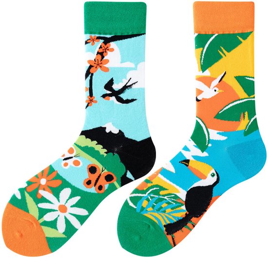 Tutti Footi – Verschillende Sokken met Jungle & Tropische Vogels – Maat 36-40 – Kleurrijke Tropen Sokken Toekan/Dames/Natuur