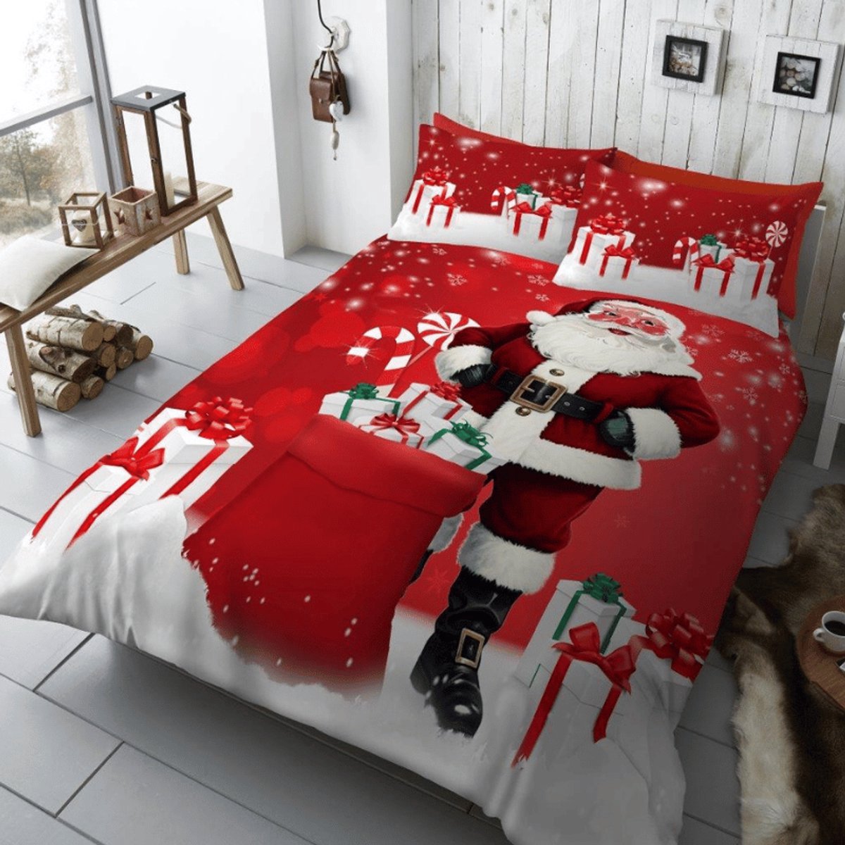 Kerst Dekbedovertrek - Tweepersoons - 200 x 200 cm. - Kerstmis - Dekbed - Kerstman