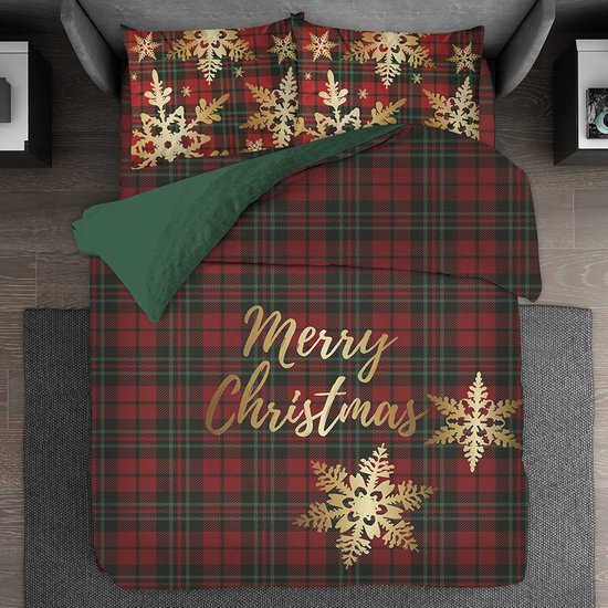Bed Glow & Apparel Merry Christmas Dekbedovertrek 200x200 - Rood Groen Tartan - Inclusief 2 Kussenslopen 60x70 van Merkloos — afbeelding 2