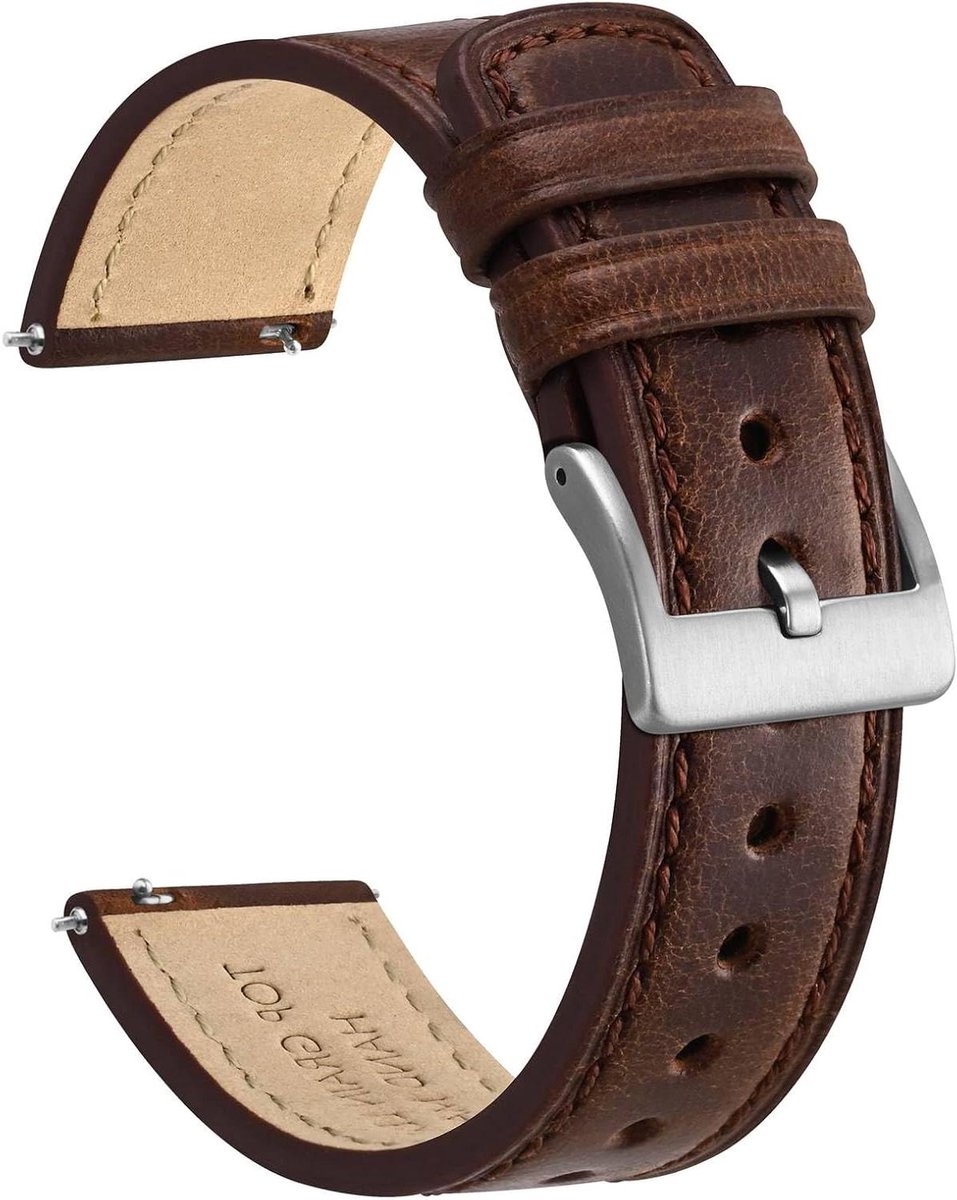 Nordivar - Klassiek lederen horlogebandje van olie-gewaxt leer voor mannen en vrouwen - Vervangende band met snelkoppeling - Bandbreedte 18, 20 of 22 mm