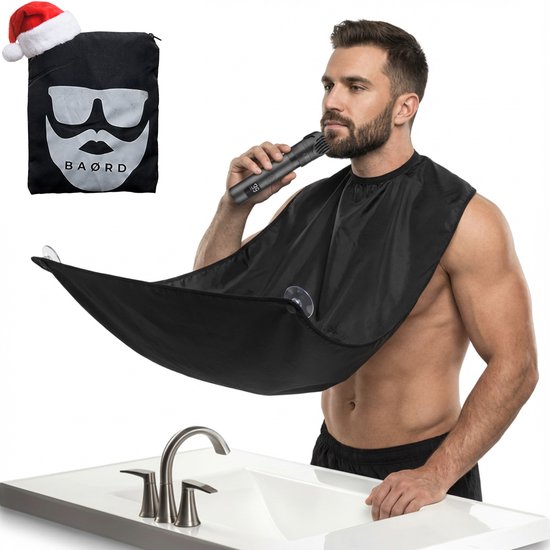 BAØRD Baardschort Zwart – Scheerschort – Sinterklaas Cadeautjes - Kappersmantel - Beard Bib – Baard Schort – Kapmantel - Scheer Cape – Scheren – Shaving - Trimmen – Baardverzorging Cadeau – Inclusief Zuignappen