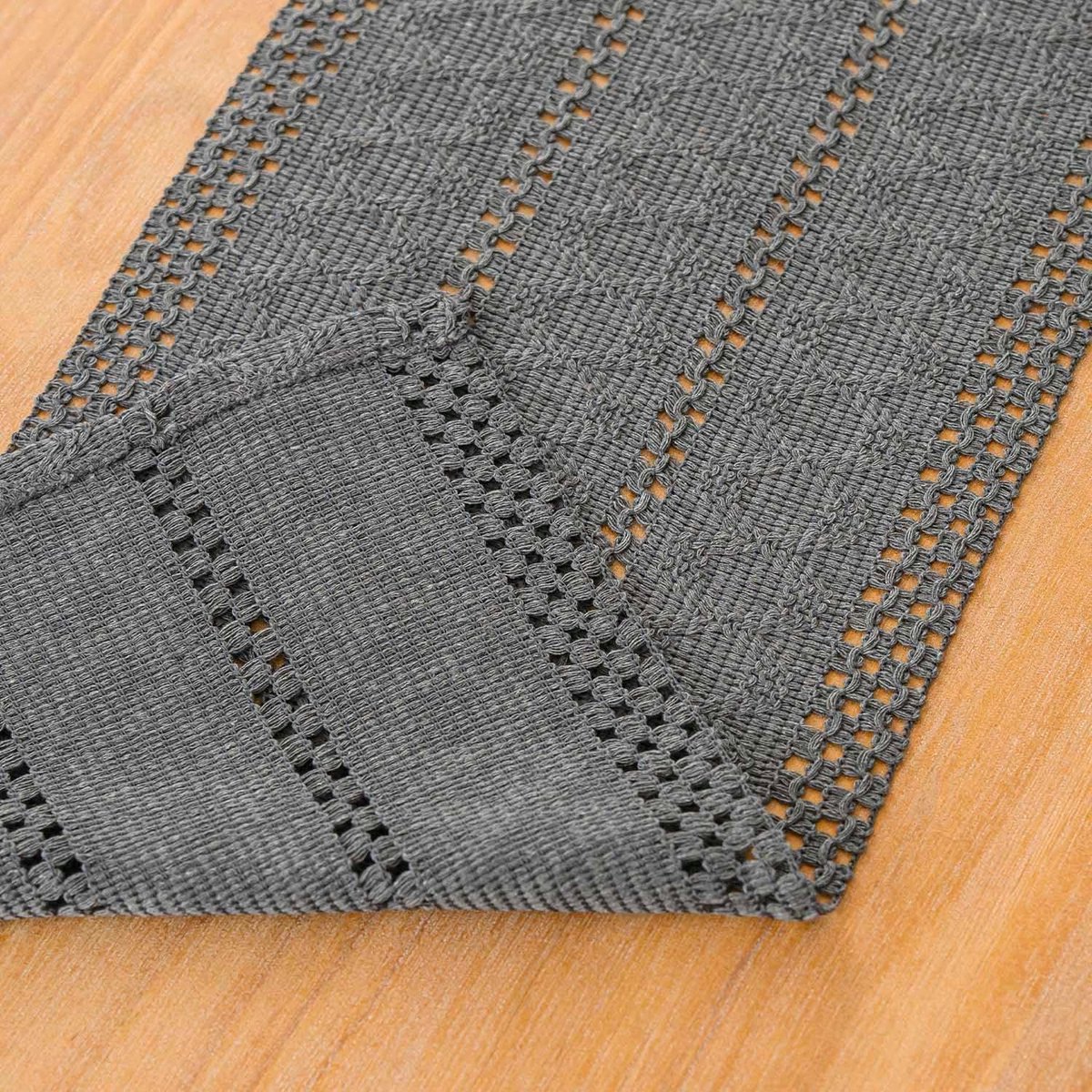Boho Macramé Tafelloper Grijs Katoen Linnen 30x140 cm - Rustieke Tafeldecoratie